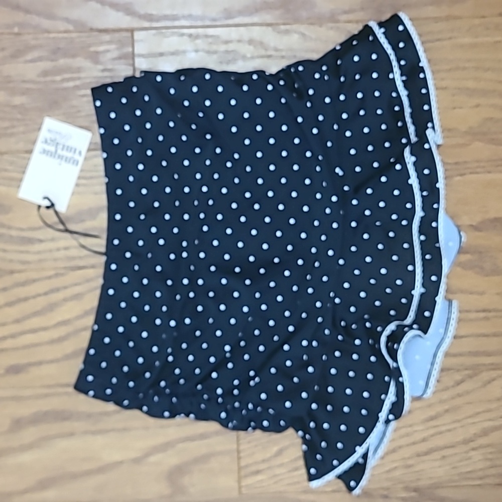 Unique Vintage Black & White Pin Print Totally Tied Up Top & Alice Swim Skirt L - Picture 7 of 11
